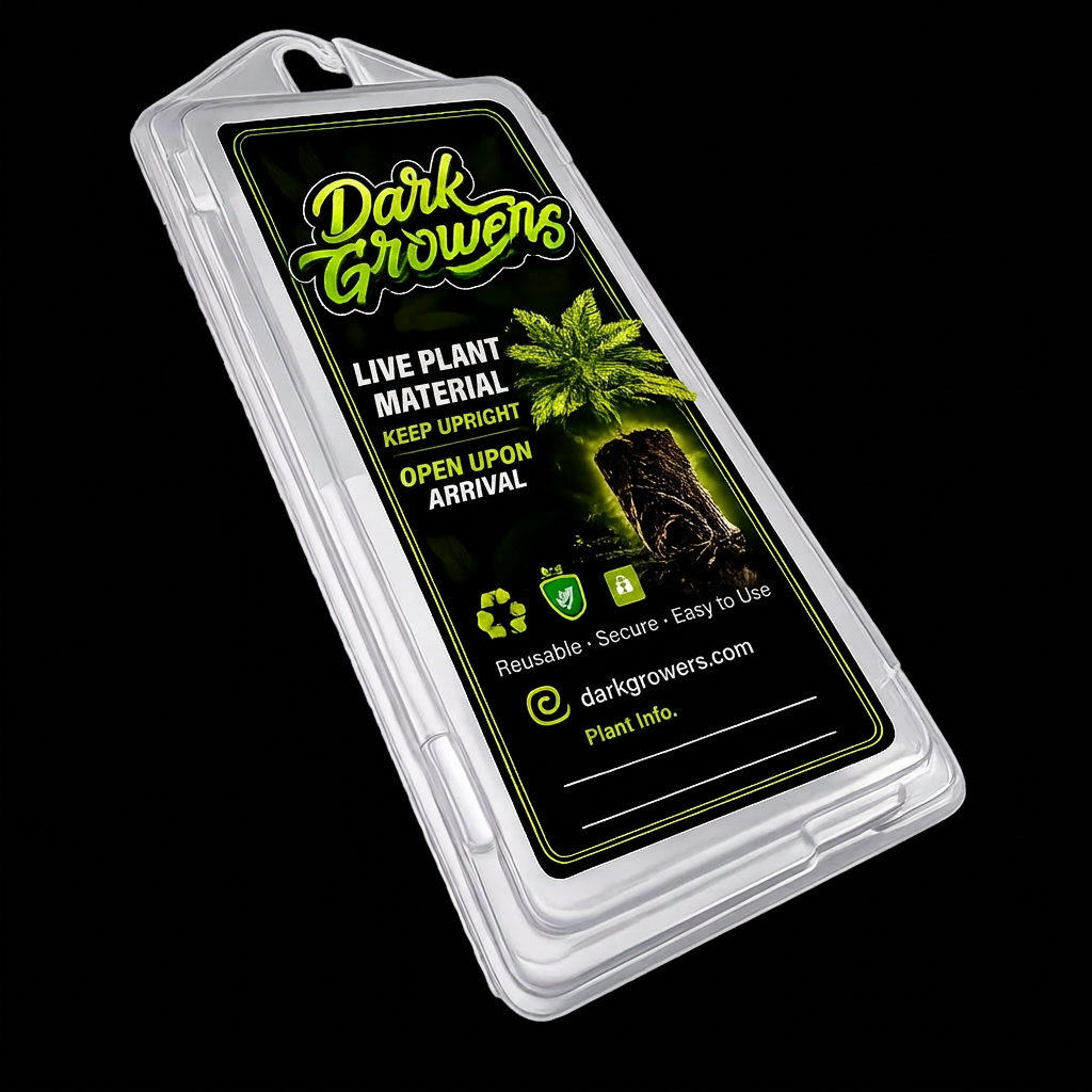 Dark Growers live clone clamshell packaging